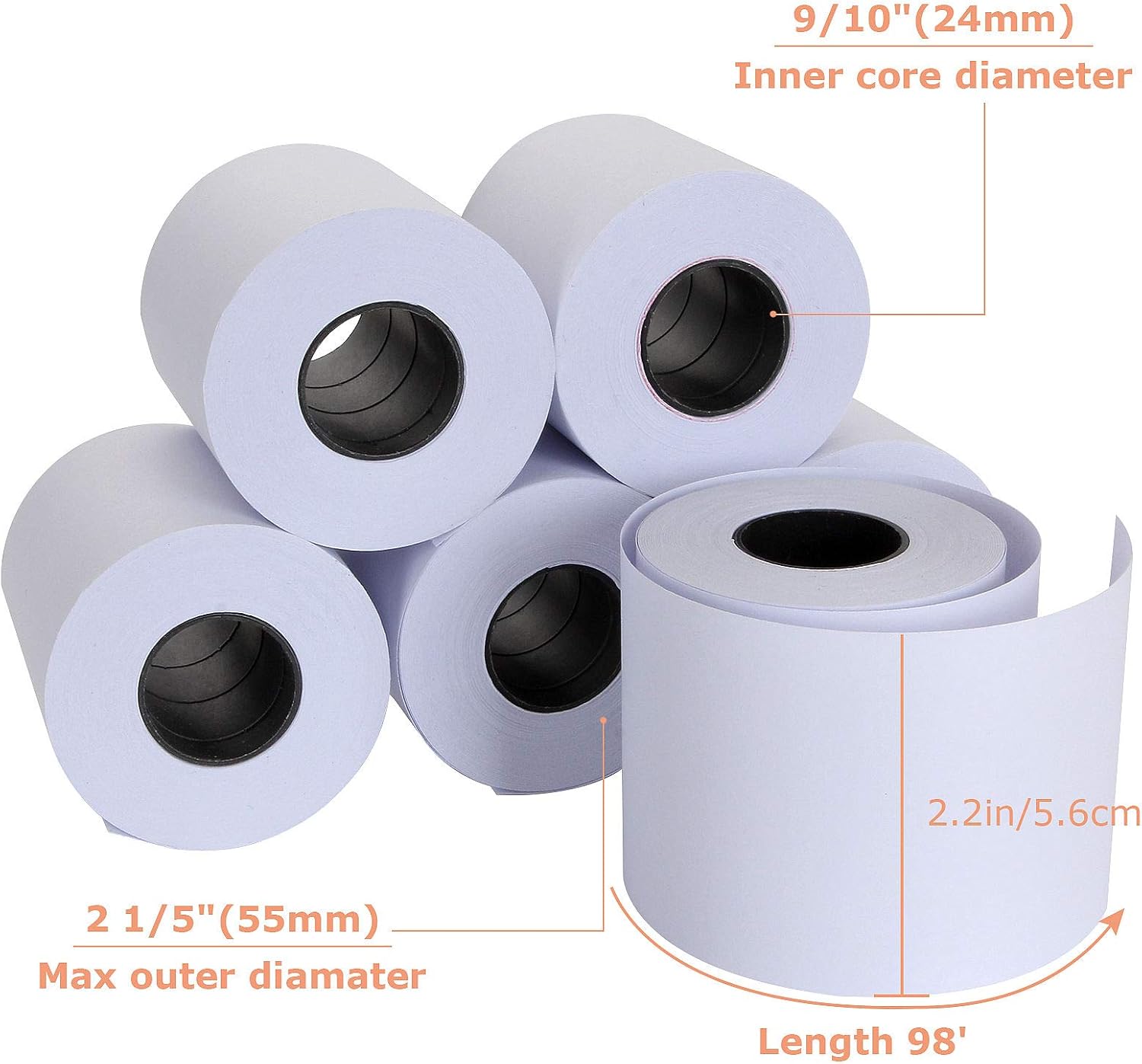 24 Pack 2 1/4" x 98 ft Adding Machine/Calculator Rolls Adding Machine Tape Paper Receipt Paper for Cash Registers, Printing Calculators