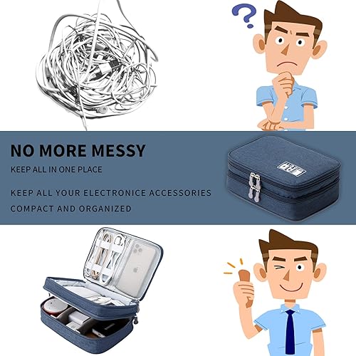 Miniatura 6 de Bolsa organizadora de cables de viaje, funda de accesorios electrónicos, bolsa portátil de almacenamiento de cables de doble capa para cable,