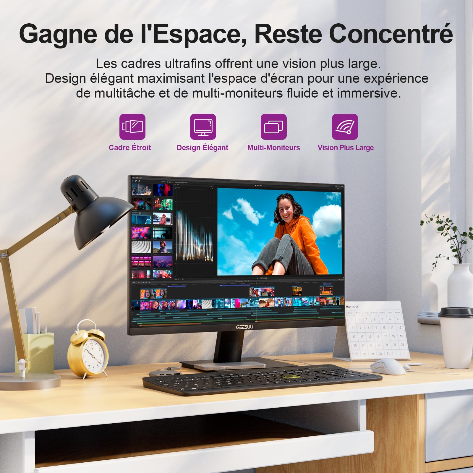 Ecran PC 27 Pouces, FHD 144Hz Moniteurs Gaming, VA Eye Care Screen, 99% sRGB, VESA 75x75mm, HDMI 2.0 & DP 1.4