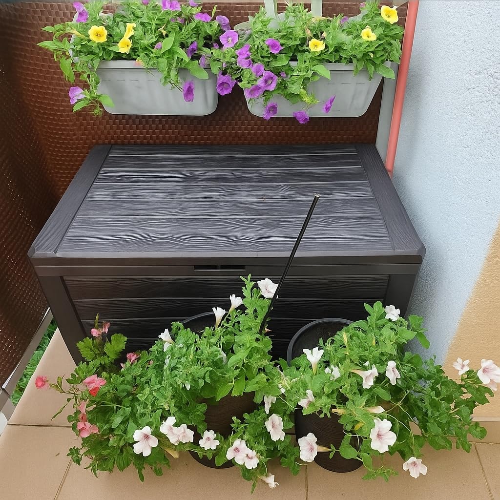 Gartenbox 190 L Braun | Wetterfest, Holzoptik, abschließbar, einfacher Aufbau, für Balkon Garten Terrasse, pflegeleichter Kunststoff