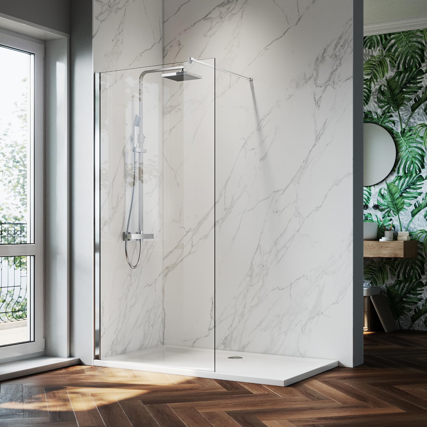 ZANOFIRA 800mm Walk in Shower Enclosure Screen Panel 8mm Easy Clean Glass Safety Tempered Glass Panel for Wet Room Bathroom Shower Cubicle with Stainless Steel Support Bar