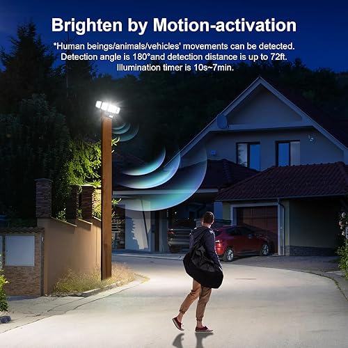 Miniatura 4 de Onforu Luces LED de seguridad de 5 cabezales de 55 W, sensor de movimiento para exteriores, gran angular de 360, luz de inundación de 5000 lm, 6500