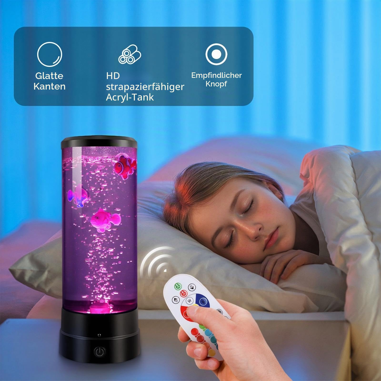 Bubble Fish Lampe für Kinder, künstliches Aquarium-Nachtlicht, sensorisches Nachtlicht mit 16 Farben, Lavalampen, schwimmend, bewegliche Aquarium-Lichter