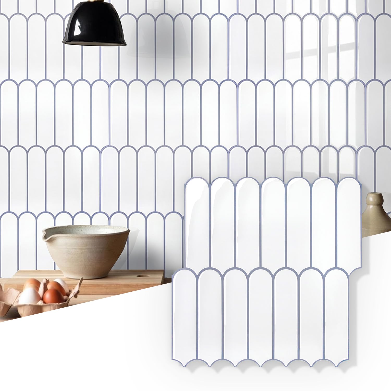 COMSTICKC Più Spessa Piastrelle Adesive Cucina Bianco, 10 Pezzi 30,5 x 30,5 cm, Adesivi per Piastrelle Bagno, Murali 3D Autoadesivo Cucina Decorativi, Impermeabili, 2,5 mm Spessore