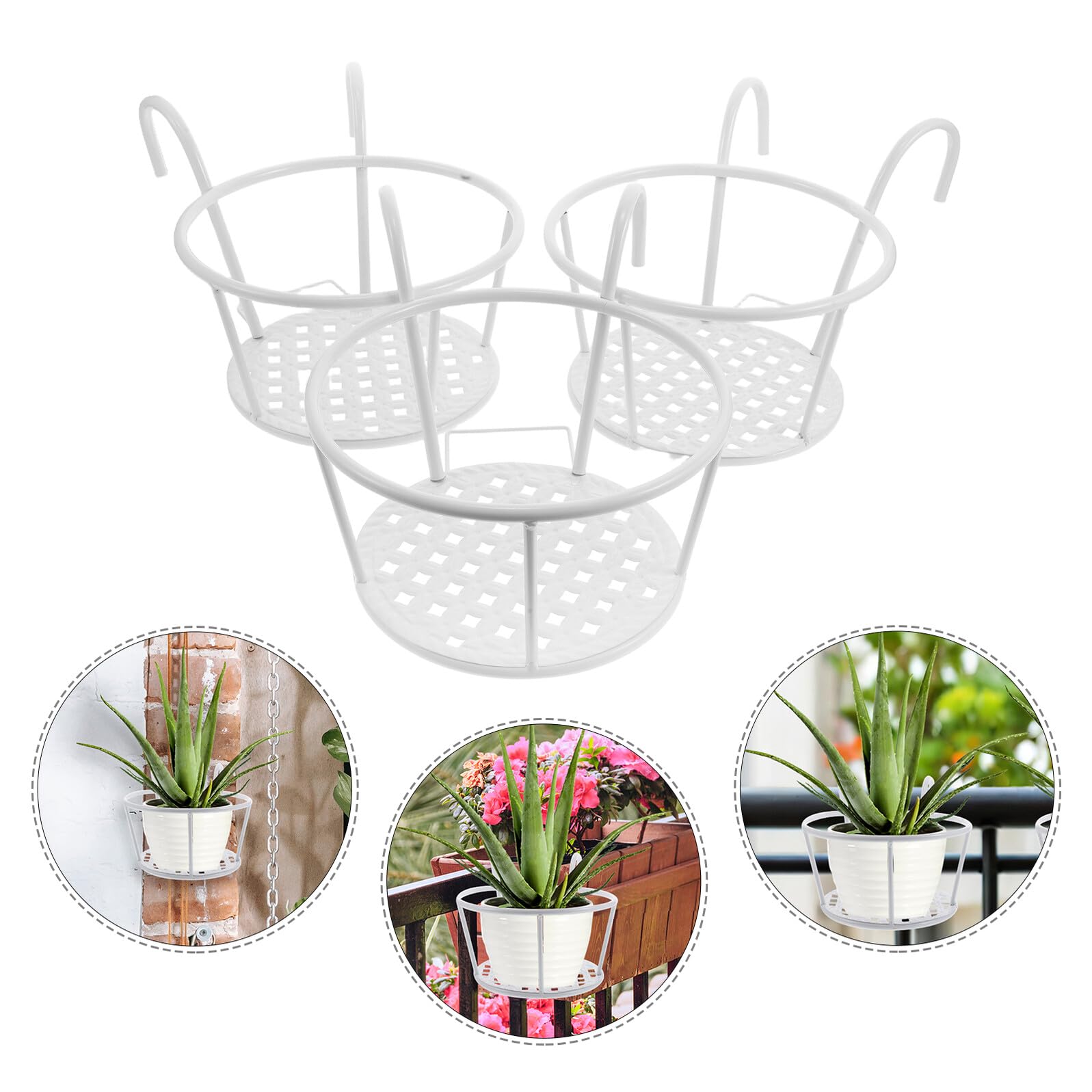 Mikikit 3piezas Estantería Colgante Para Flores De Balcón De Hierro Soporte Para Macetas Jardín Terraza