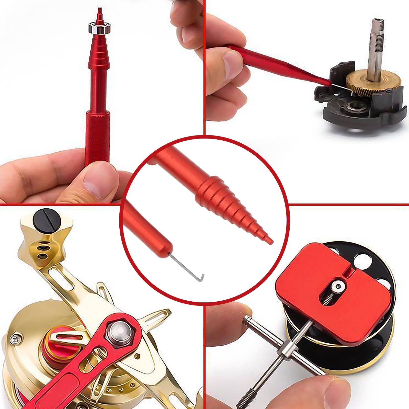 SG Store 1 Set Rollenreparaturwerkzeug-Set 90x13mm/8x78mm für die Wartung von Angelrollen Rot