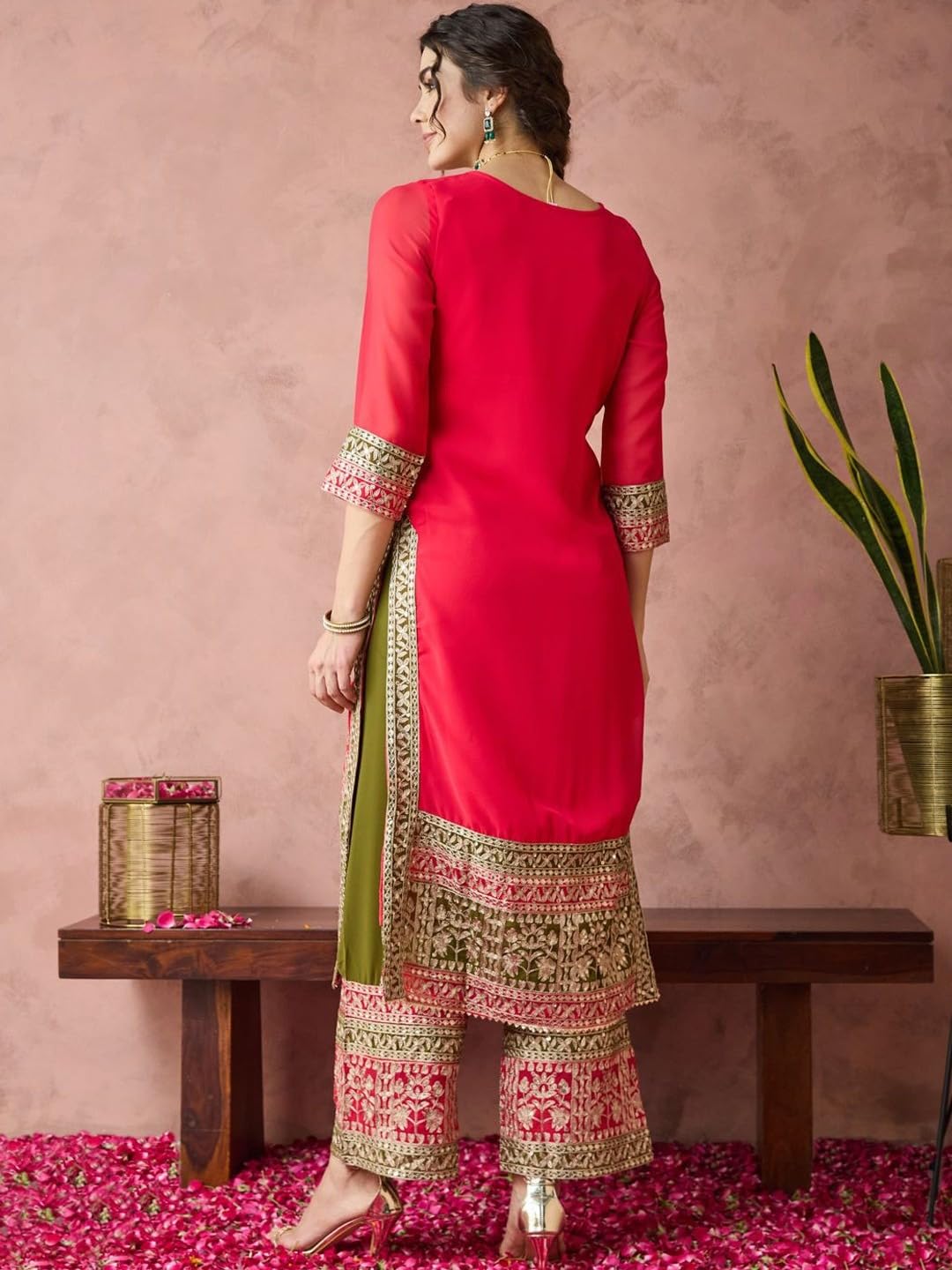 Indisches pakistanisches Kurta-Set für Damen, bestickt, für Hochzeit, Party, Sharara, Palazzo, Salwar Kameez-Anzugkleid für Damen
