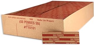 Huron Flat Coin Wrapper, Penny Rolls $.50 Cent Red (1,000 pcs)