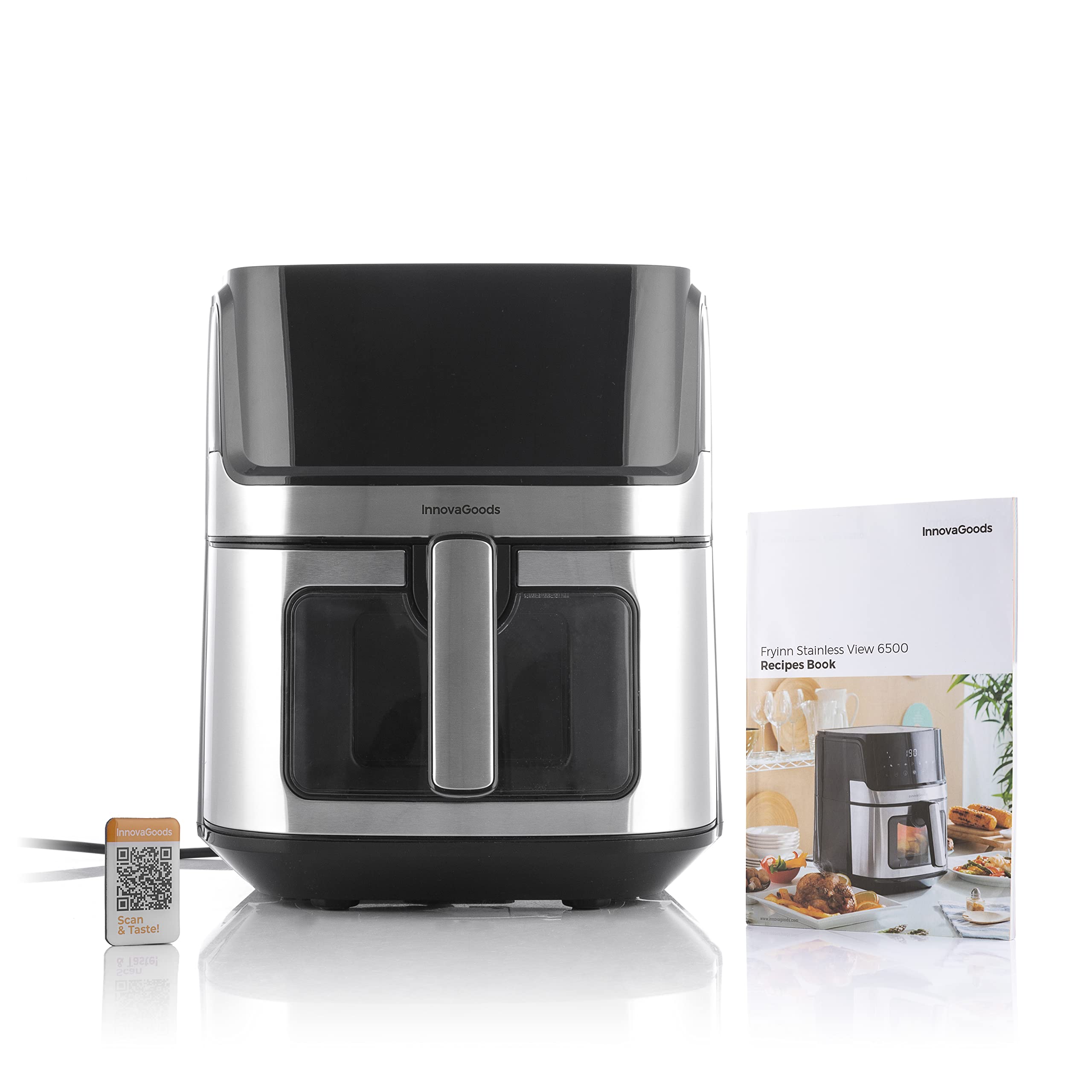 InnovaGoods - Ölfreie Heißluftfritteuse 1700W, 6,5L Kapazität, 8 Programme, Energiesparend, Schnelle Zubereitung, Antihaftversiegelung, Schwarz, Kunststoff Aluminium