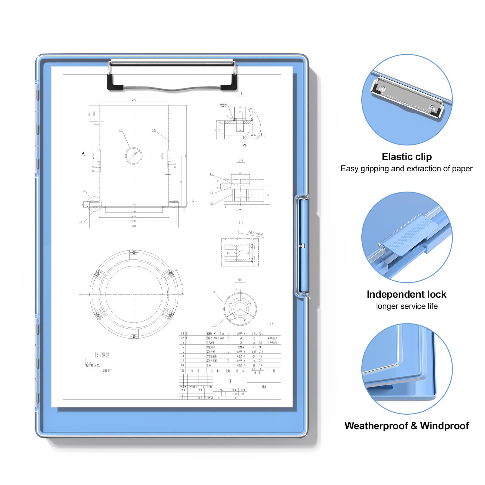 Hongri Clipboard with Storage, Blue 8.5 x 11 Folder Nursing Side Opening, Heavy Duty with Dual Compartment - Image 3