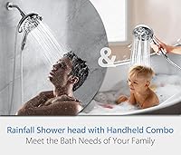 Vista 6 de Conjunto de regadera 2 en 1 con regadera de mano: regadera de lluvia de 2.5 GPM y regadera de mano para usar juntas o solas, 9 ajustes de rociado