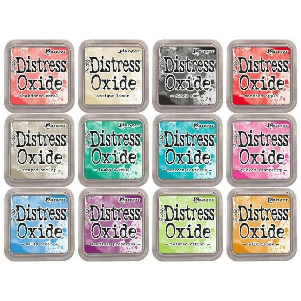 Kit 12 inchiostri Distress Oxide Ranger | effetto opaco | progettati da Tim Holtz | dimensioni ca. 7,6 x 7,6