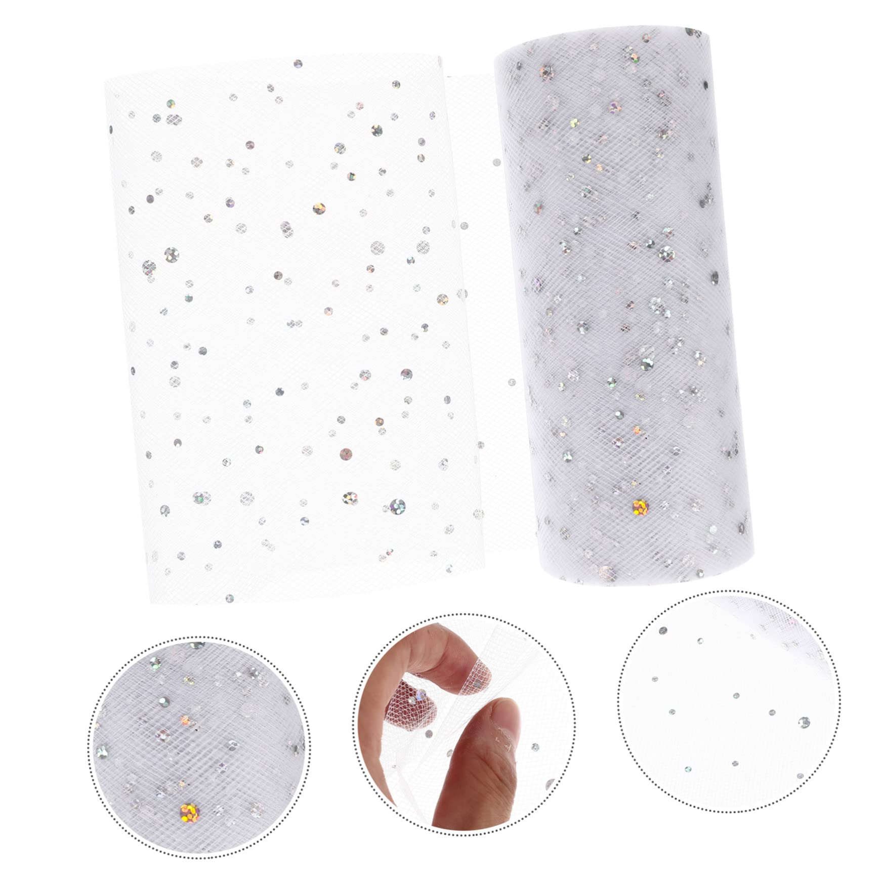 Lurrose 5 Rouleaux rouleau de treillis ruban pour les tulle à paillettes arc-en-ciel ribbon vsp noel face tape décors en tulle décorations de ruban de tulle Engrener blanche