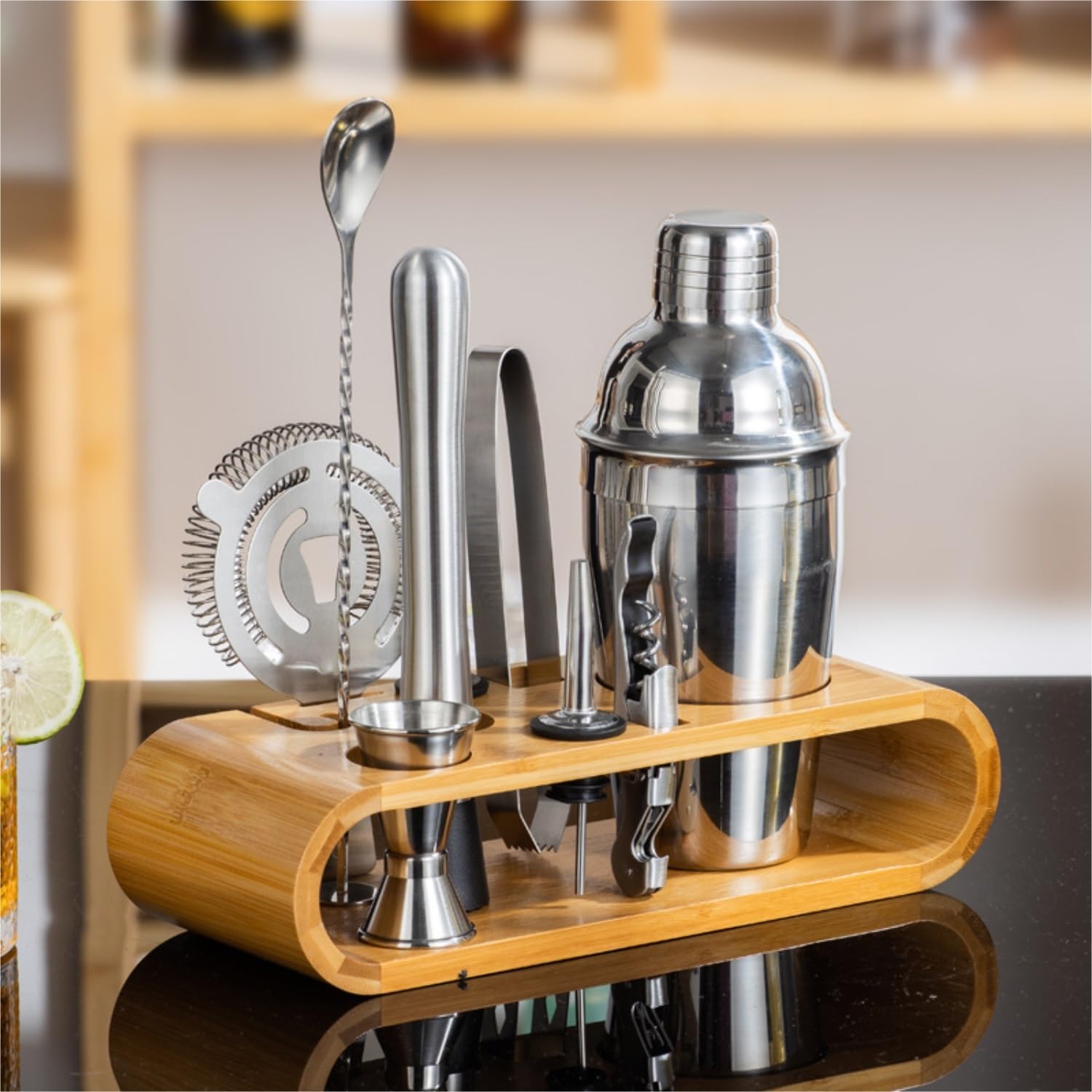 Juego de Cocktail Shaker Juego de batidora de Acero Inoxidable, Juego Completo de Taza coctelera para Camarero, Juego de coctelera de 10 Piezas Coctelera Profesional Herramientas (Color : A, Size :