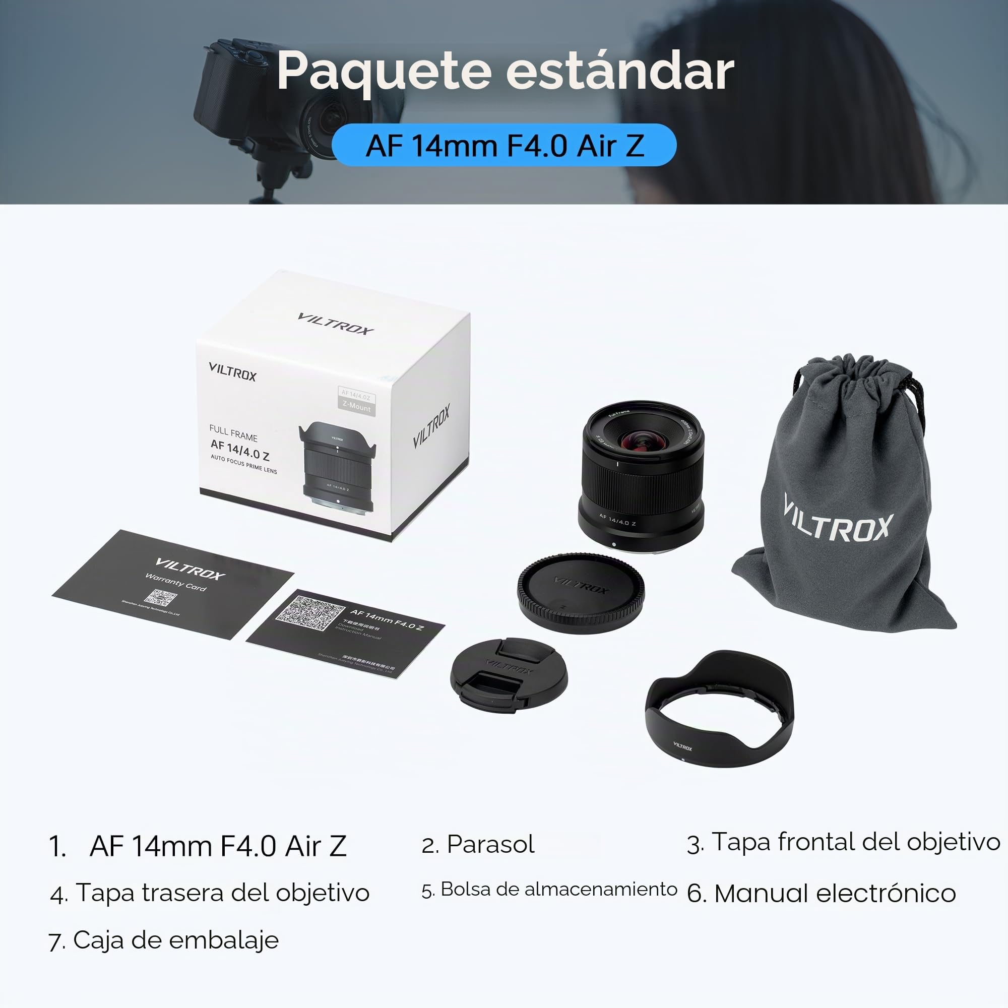 VILTROX AF 14mm F4.0 f/4.0 Air fotograma Completo Objetivo para Montura Nikon Z, 112,6° Ultra Gran Angular Enfoque automático STM Prime Lente Compatible con Nikon Z5 Z5II Z50II Z6II Z30 Z8 ZFC ZF