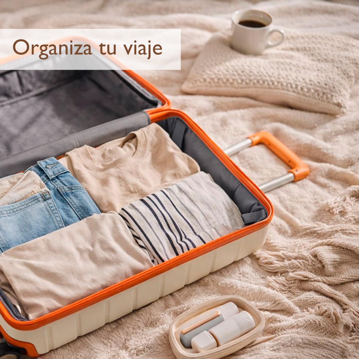 MERCURY TEXTIL- Maleta de Cabina 55x22x36cm de Polipropileno (PP), Equipaje de Mano Rígido con Cerradura TSA y Bolsillo Frontal, Maleta Funcional con 4 Ruedas Dobles 360º y Resistente. (Hueso)