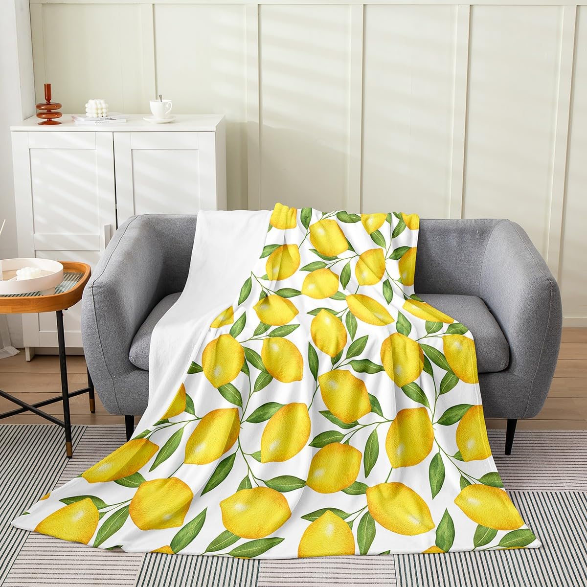 Erosebridal Lemon Throw Blanket Baby 30x40 inch,Hawaii Summer Tropical Fruit Fleece Blanket for Girls Kids,Botanical Green Leaves Flannel Blanket Warm,Farmhouse Yellow Lemons Bed Blanket Lightweight