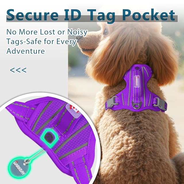Foto 3 de 8 de BARKBAY - Arnés para perro antitirones con bolsillo para etiqueta de identificación, resistente, reflectante…