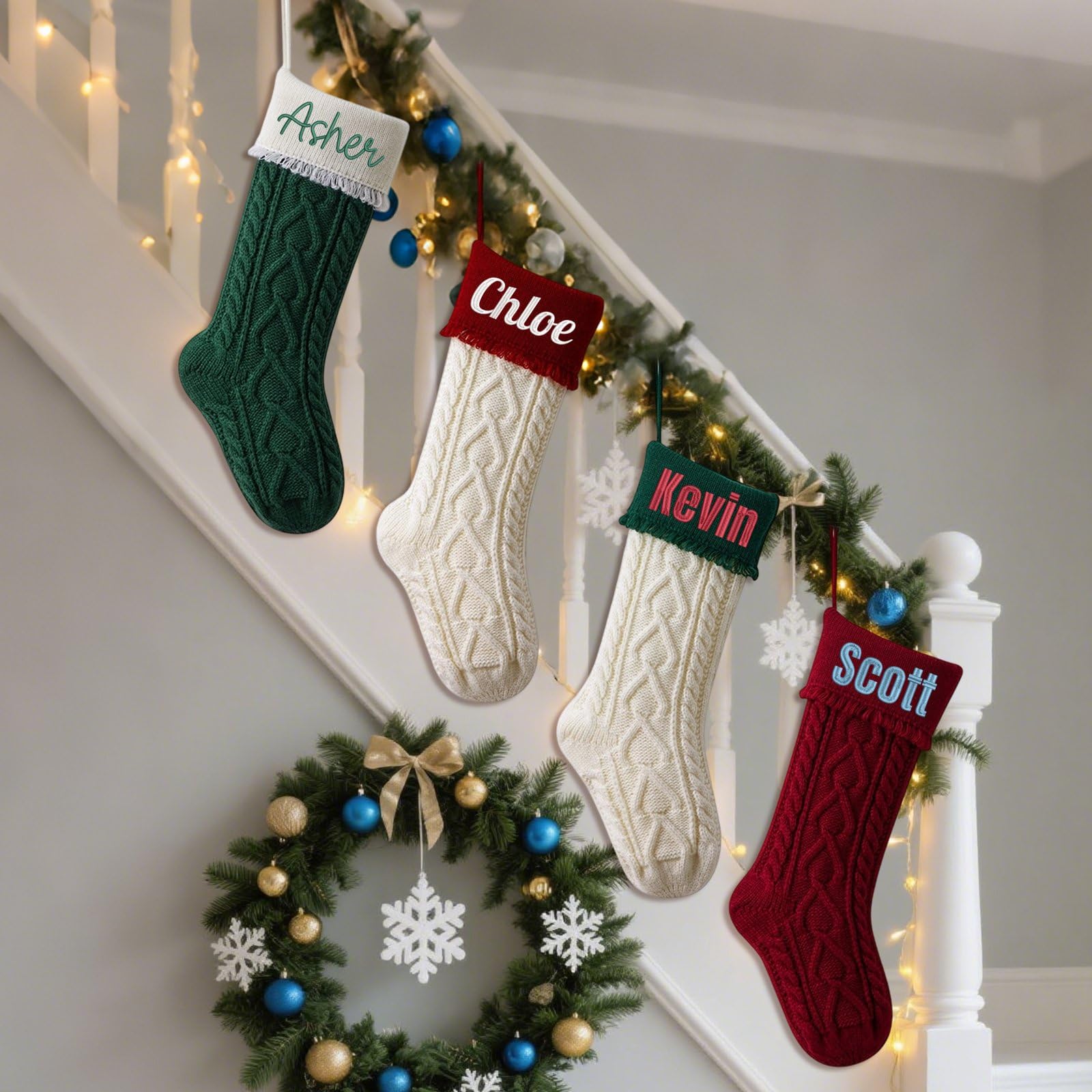 Divertente calza di Natale personalizzata fai da te 45,7 cm grande ornamento natalizio con nomi ricamati, calza di Natale grande lavorata a maglia da 45,7 cm per regali di Natale e decorazioni per