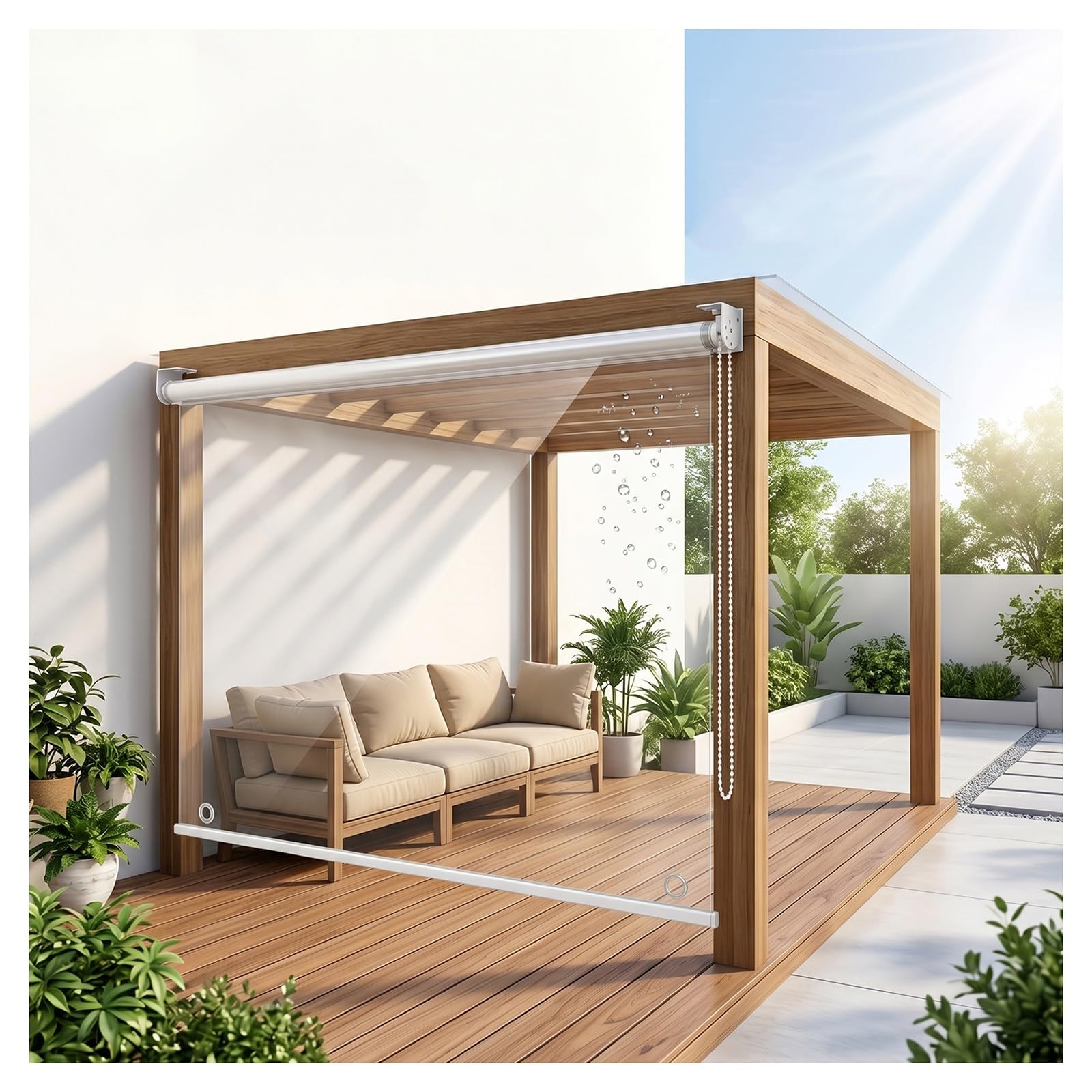 Clear vinyl transparent roller blind，sunroom blinds，plastic door curtain，enclosed patio，waterproof outdoor roll up blinds，for Bedrooms,Bathroom,Hotel with Fittings(W90*H140cm/W35.43*H55.11in)