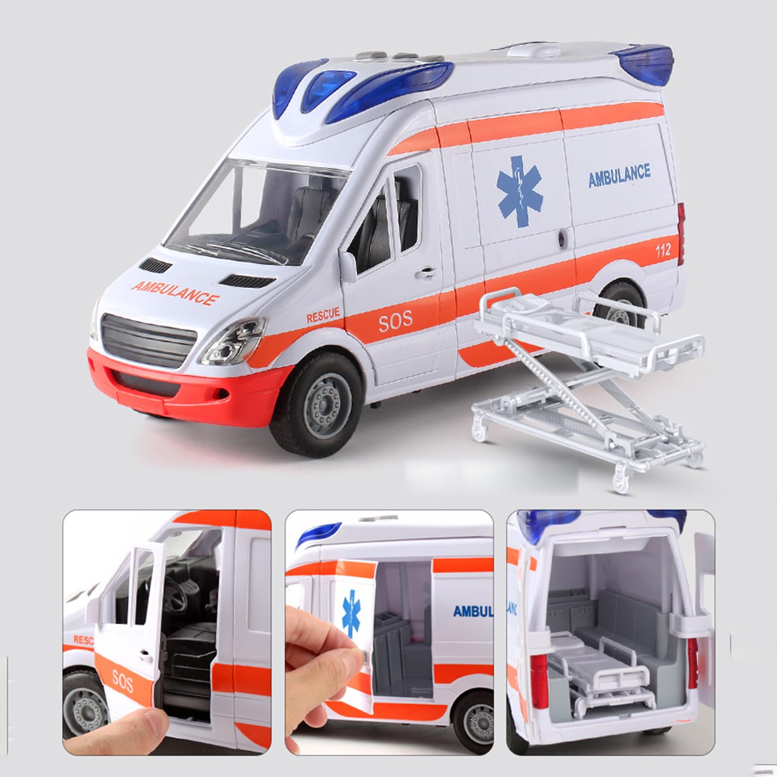 Générique Camion Jouet Ambulance pour - Véhicule Dè Sauvetage avec Lumières Et Sons, Civières Et Arrière Ouvrable | Jouet Éducatif De Jeu De Rôle pour Garçons Êt Filles 3-8 Ans