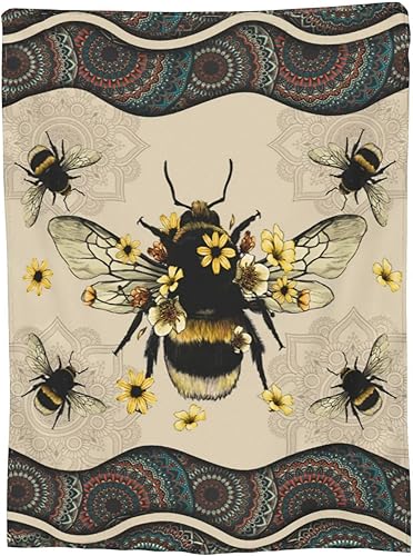 Miniatura 4 de Manta de abejas y girasoles, manta decorativa súper cálida de felpa suave y ligera de franela de forro polar para invierno, manta bohemia, regalos