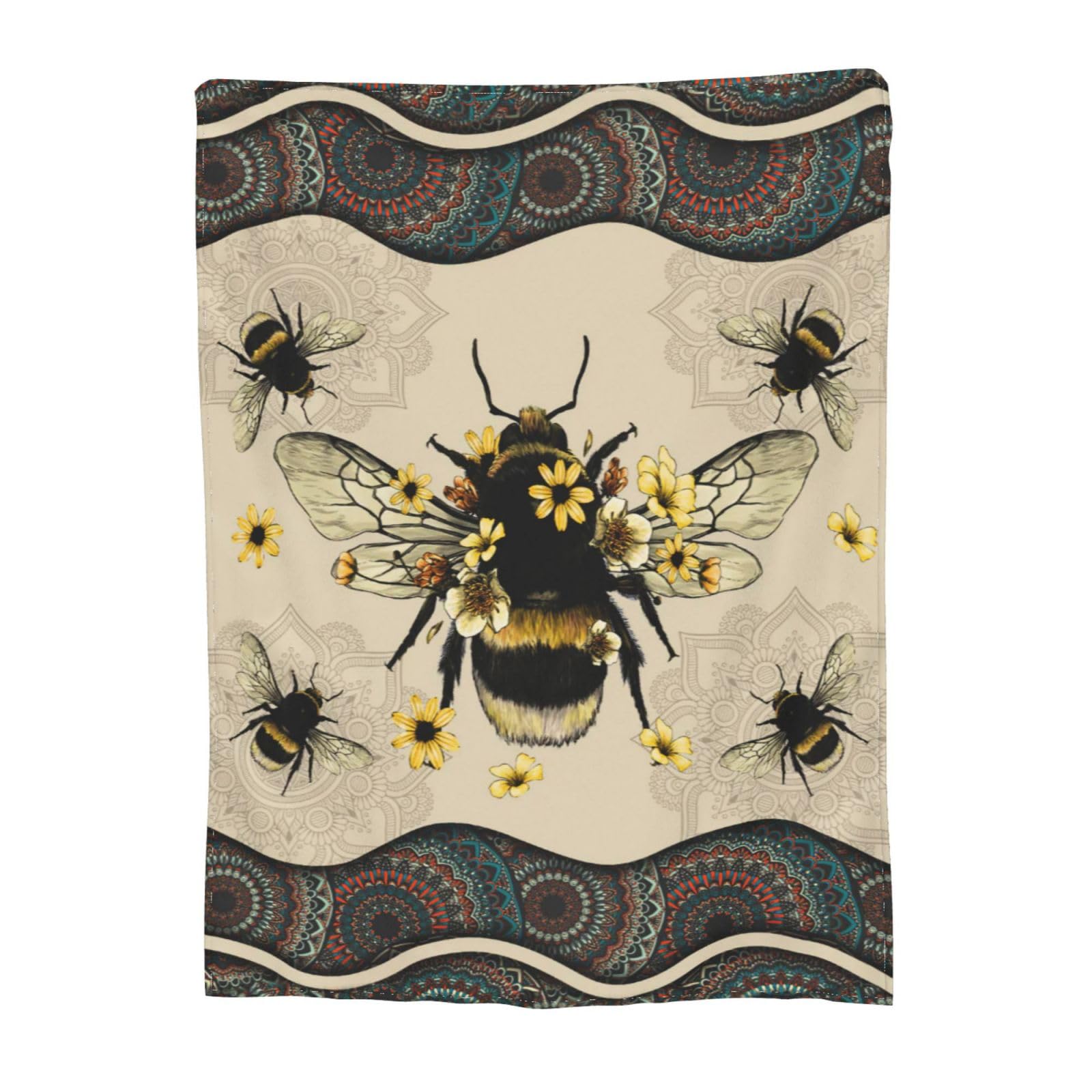 Manta con diseño de abejas y girasoles, súper cálida, suave, ligera, forro polar, franela, bohemio, para invierno, regalos para niñas, niños, bebés, mujeres, sofá, ropa de cama, 50 x 60 pulgadas