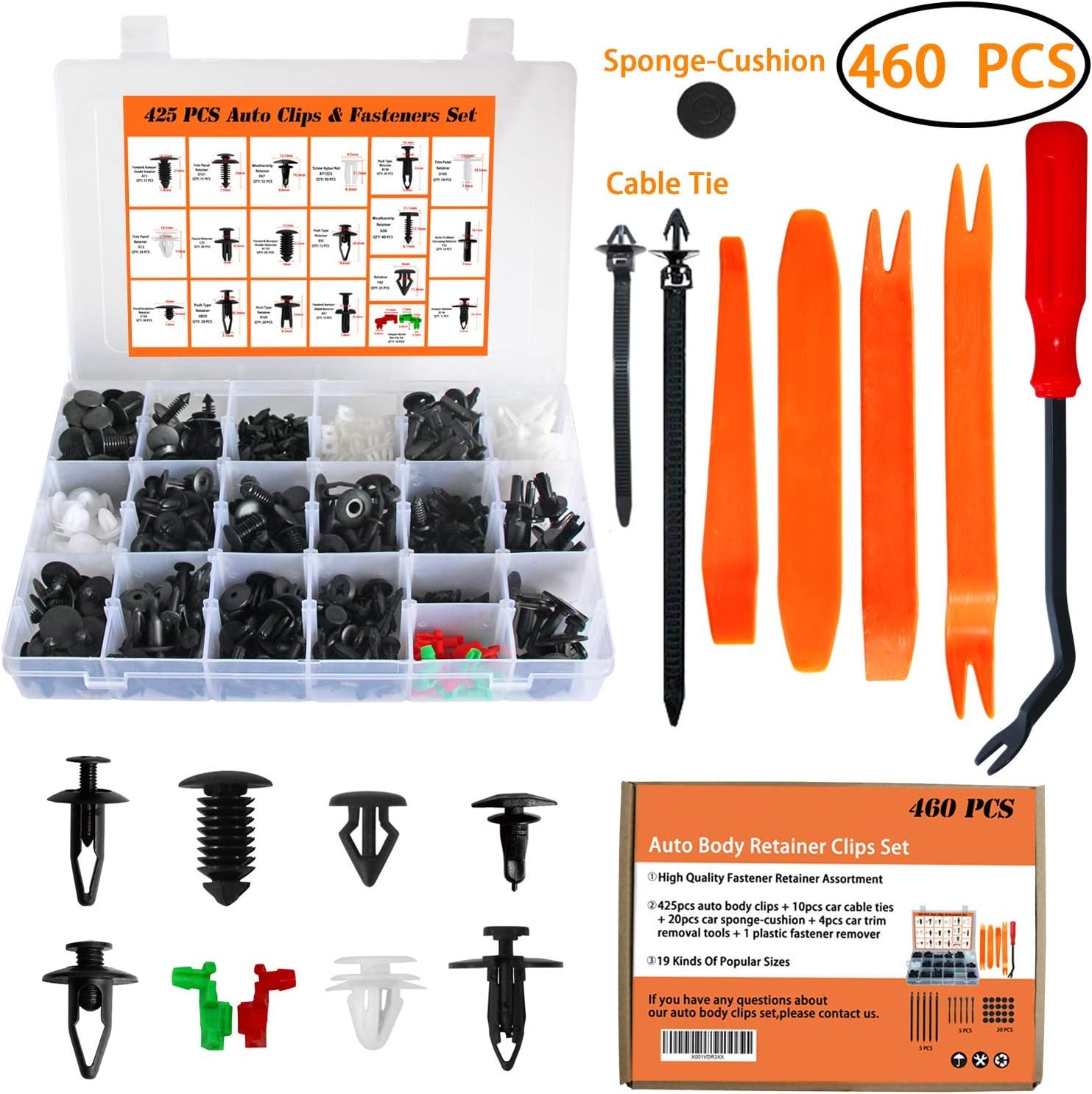 Auto Body Retainer Clips Plastic Fasteners Push Rivets Clips Set Tailgate Handle Rod Clip 19 MOST Popular Sizes Door Trim Panel Clips 460 PCS With 1 Plastic Fastener Remover For GM Ford Chevy Toyota