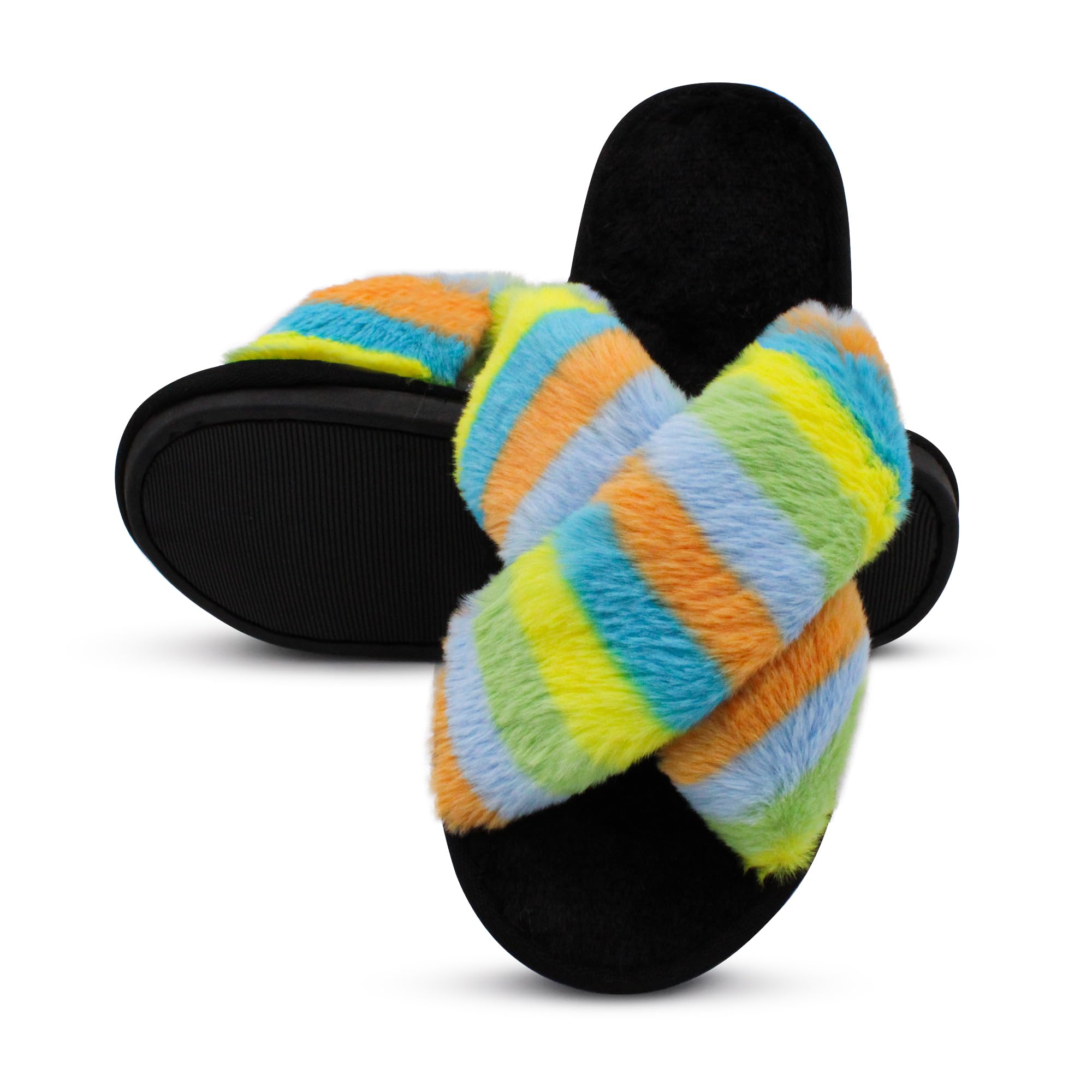 VRITRAZ Fashionable Cross Fur Design Comfortable | Anti Skid | Lightweight Winter Slipper For Girls and Womens, Warm House Chappal (Color-Yellow Multi, Size-5) (B0DJ37BLSC) Amazon Price History, Amazon Price Tracker