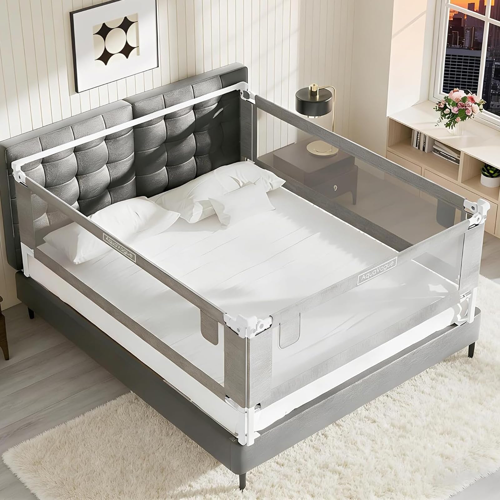 Photo 1 of AquaVogue 3-Pack Queen Size Bed Rails for Toddlers -Height Adjustable Toddler Bed Rail Guard Specially Designed for Queen Size Bed (78.7"x78.7"x60"-Grey)