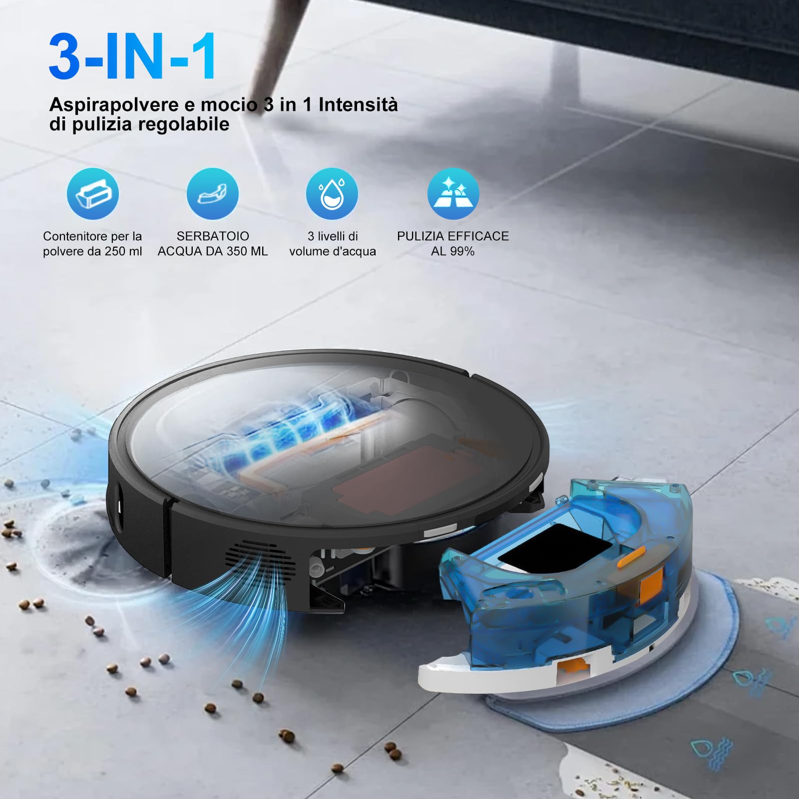 2025 Robot Aspirapolvere Lavapavimenti con Mappatura fino a 8000Pa Svuotamento Automatico Lidar Laser Pulizie Programmate, aree Riservate Pulizia Personalizzata WiFi/Alexa/App, peli Animali Domestici