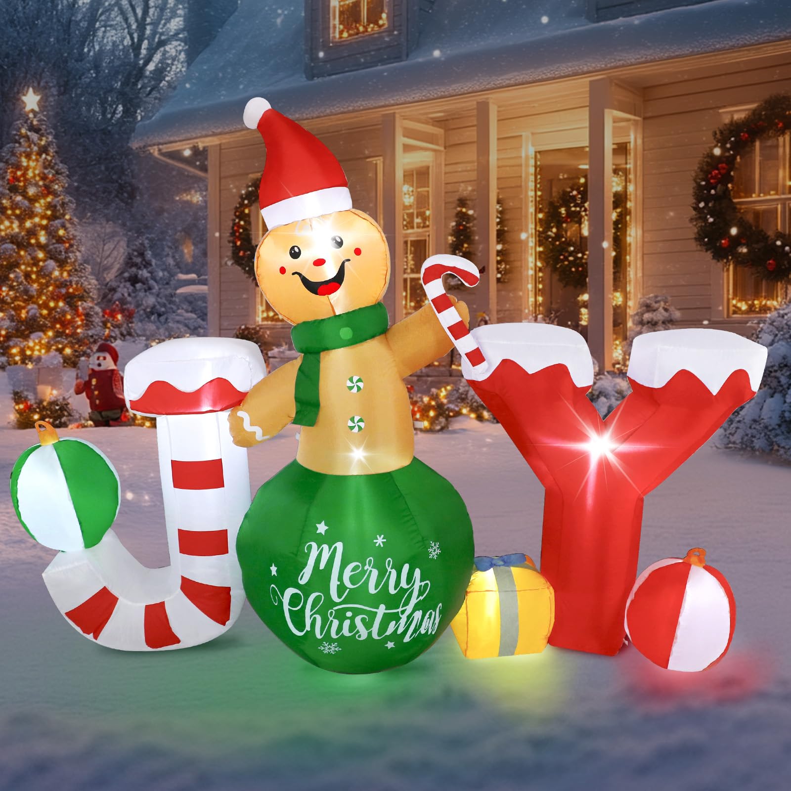 Inflatable Gingerbread Man 5.6ft / 1.7m - Christmas Decorations for Home, Table and Garden, Inflatables Christmas, Gingerbread Puppet, Christmas Ornaments and Holiday Decorations