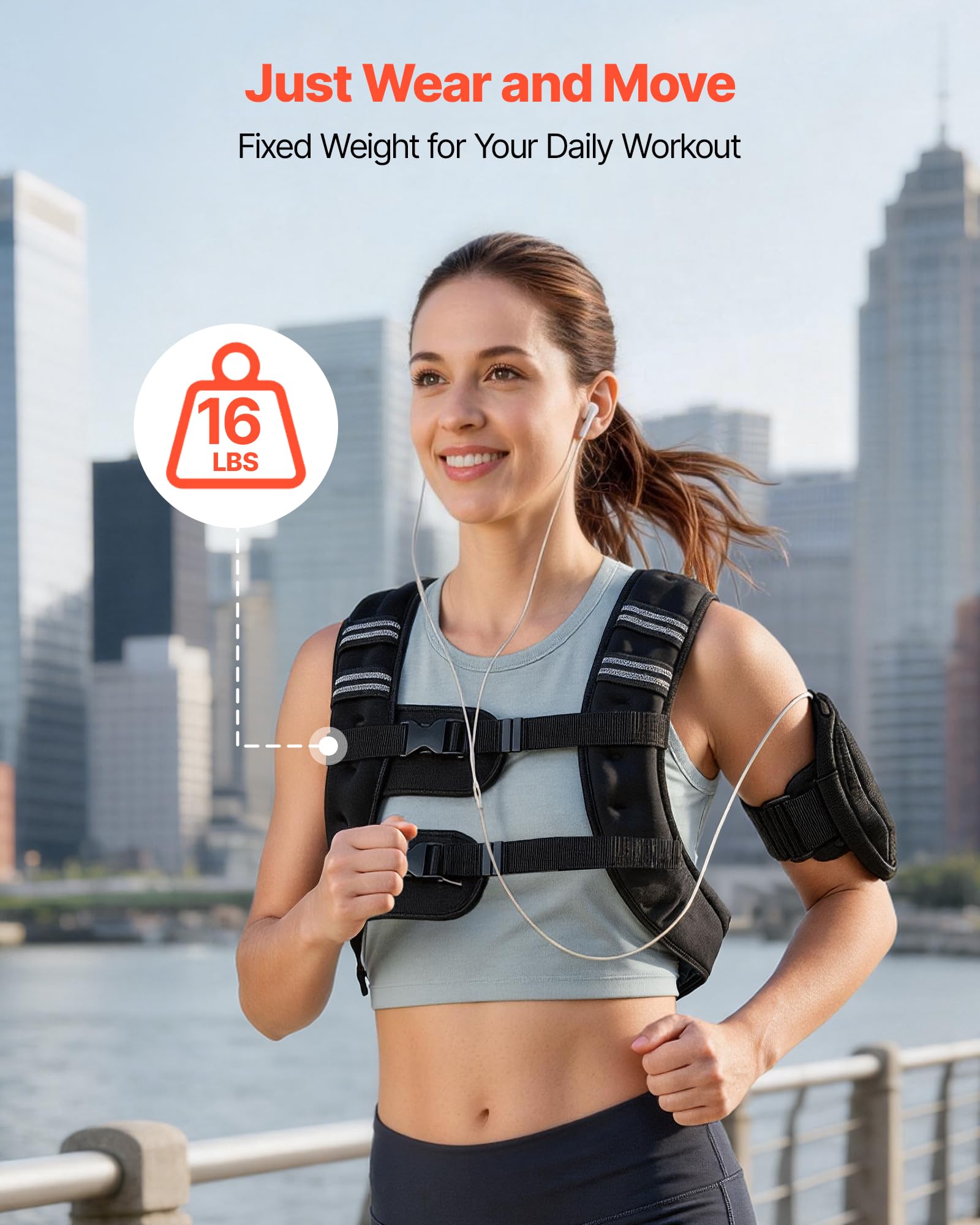 VEVOR Gilet lesté, 7,32 kg, veste de poids à boucle réglable pour homme et femme avec bande réfléchissante, équipement d'entraînement pour musculation, course, jogging, fitness et perte de poids, noir