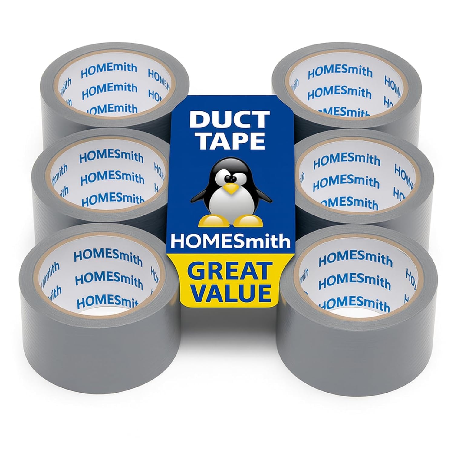 HOMESmith Grey Duct Tape 48mm x 10m – Strong Multipurpose Repair & Sealing Tape – Bulk Value Pack of 3 Rolls