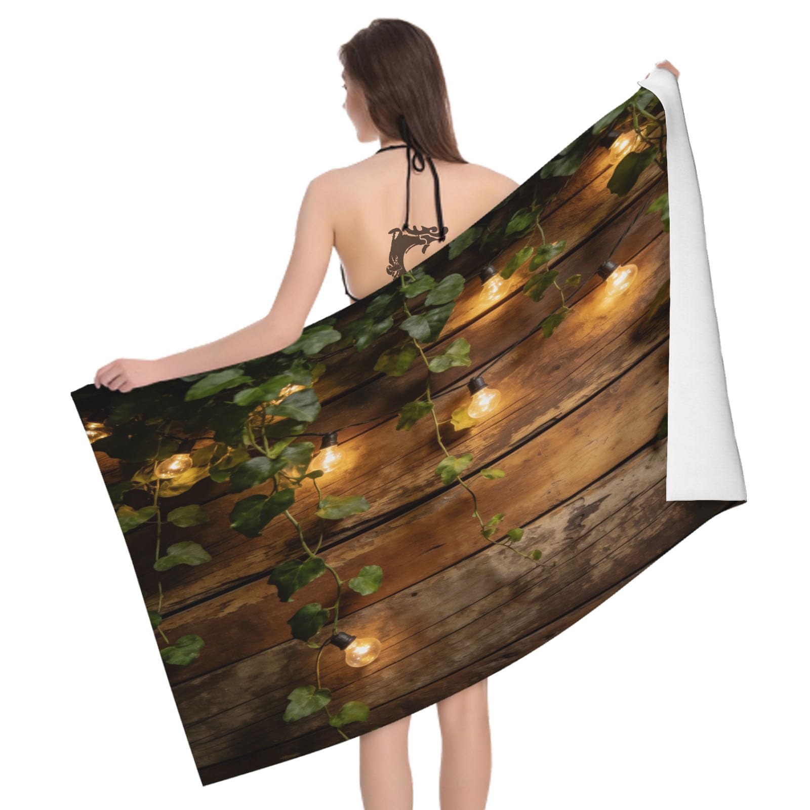 Leichong 3D Wooden Plank Beach Towel Microfiber Soft Quick Dry for Adults, Country Look Bath Towel Lightweight Soft Absorbent for Travel Swimming Pool Sports, 75 x 150 cm