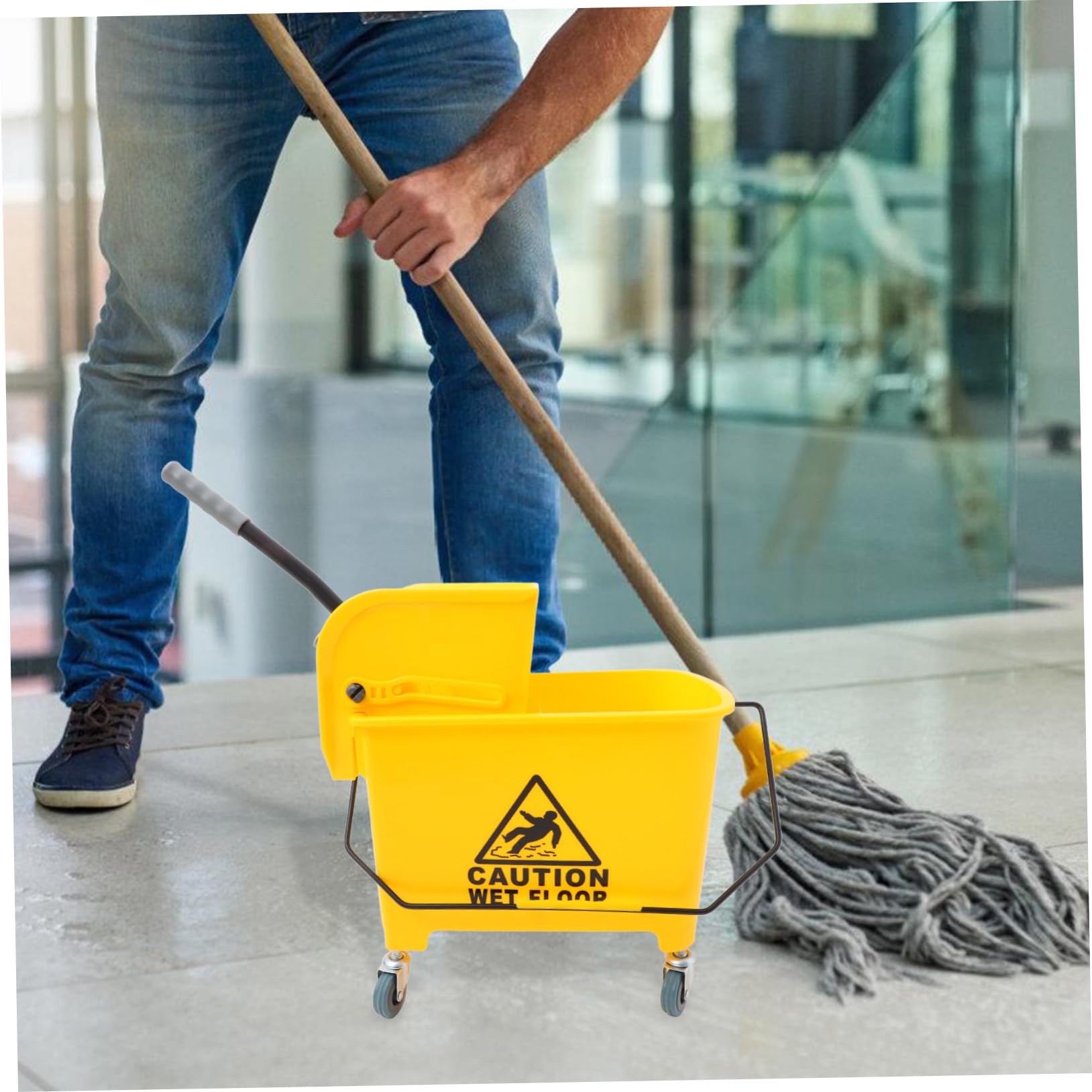 Cubo de Fregona de 20l Ruedas de Plástico y Escurridor Lateral para Limpieza Comercial Movilidad Silenciosa y Asa de Transporte Color Aleatorio