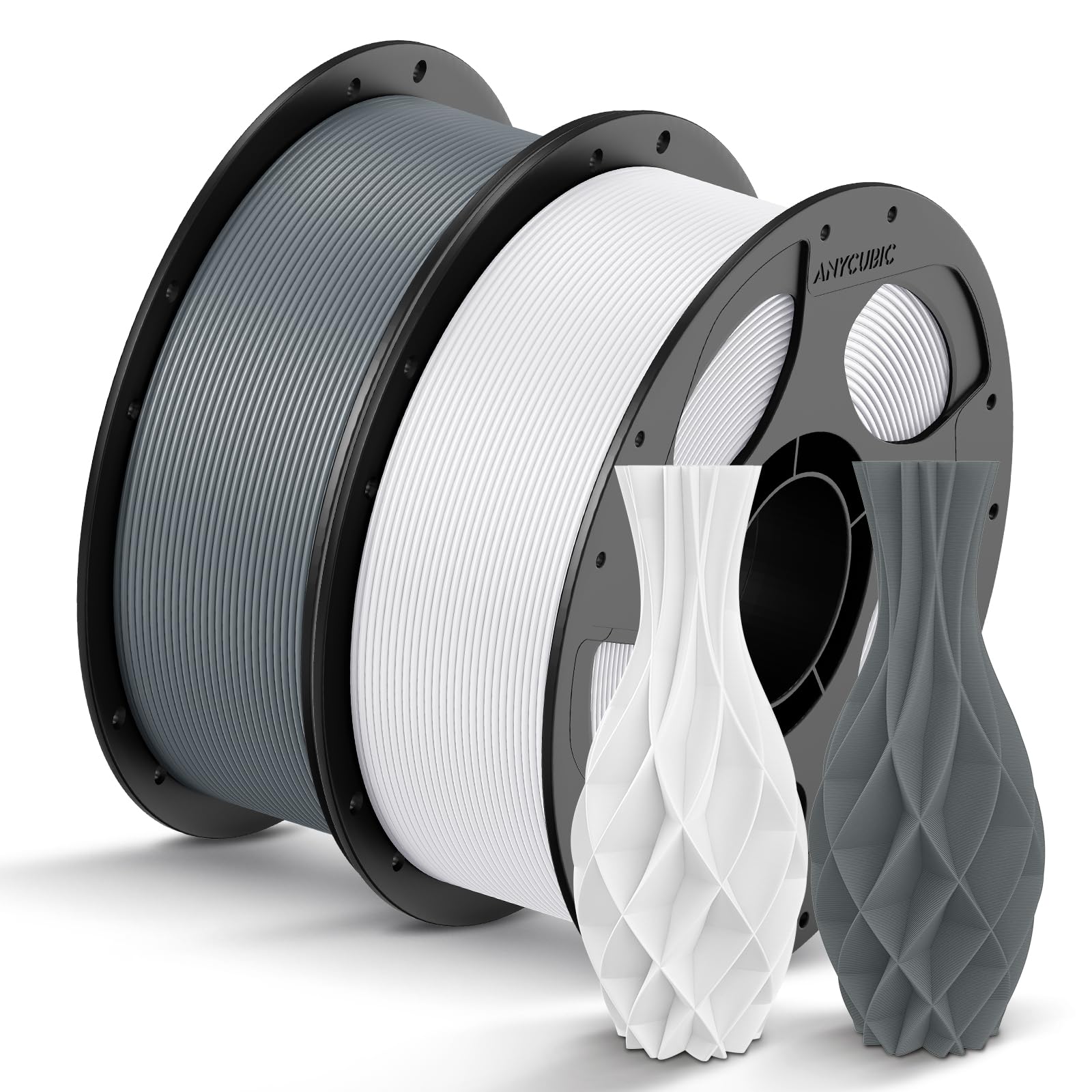 ANYCUBIC PLA Filament 1.75mm Bundle, 3D Printing PLA Filament 1.75mm Dimensional Accuracy +/- 0.02mm, 1KG Reusable Spool (2.2 lbs), 2KG Gray+White