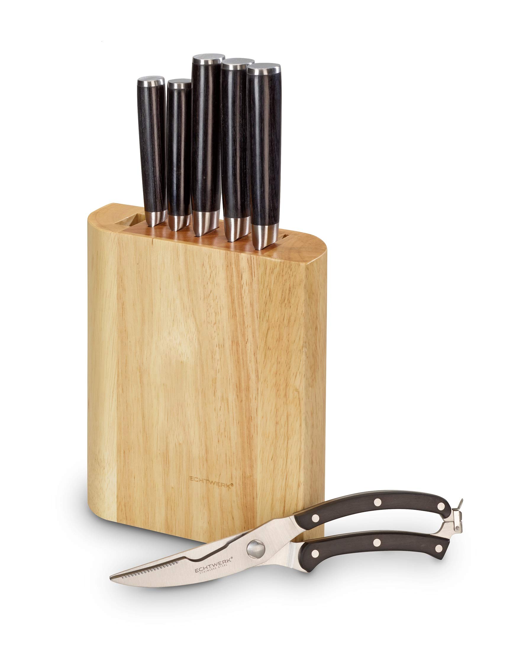 Echtwerk EW-MB-0385 juego de cuchillos Damasco, juego de cuchillos de 7 piezas que incluye tijeras para aves, cuchillos extremadamente afilados con grano típico