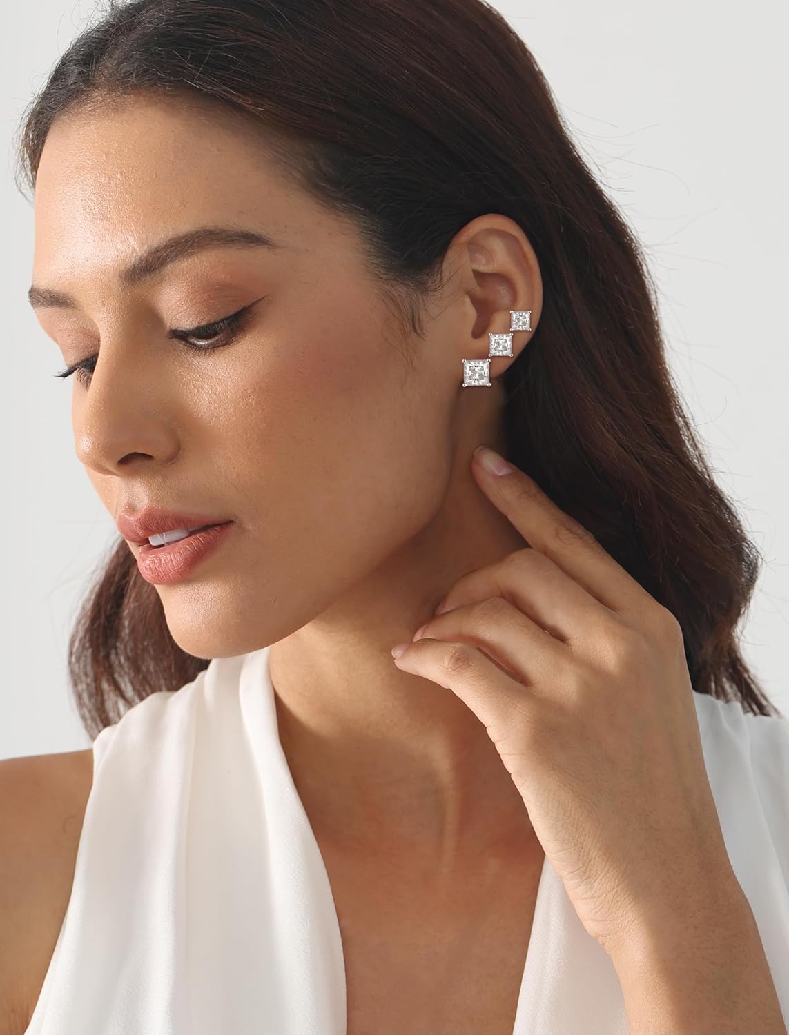 YL Solitaire Heart/Square Stud Earrings for Women 925 Sterling Silver 6MM 7MM 8 MM Moissanite Jewelry(D Color VVS1) - Image 2