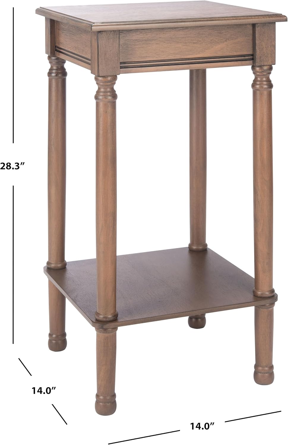 Safavieh Home Collection Tinsley Brown Square Bottom Shelf Round Accent Table ACC5716C, 14" W x 14" L x 28.3" H