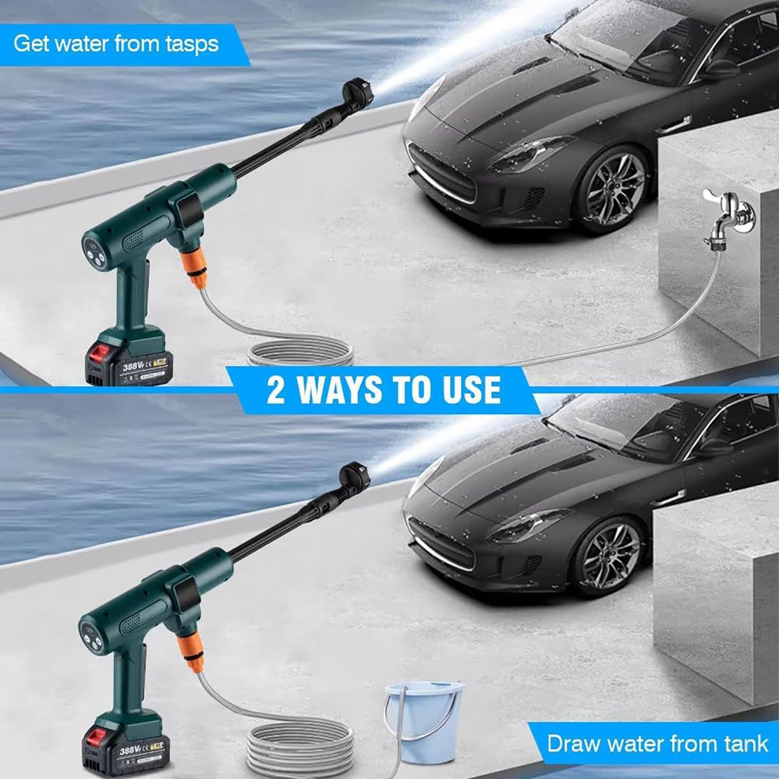 Hidrolimpiadora Inalámbrica, Portátil, De 15 Bares, con Boquilla 6 En 1 Y Batería De 2600 Mah, para Lavar Coches, Suelos, Limpiar Jardines Y Regar.