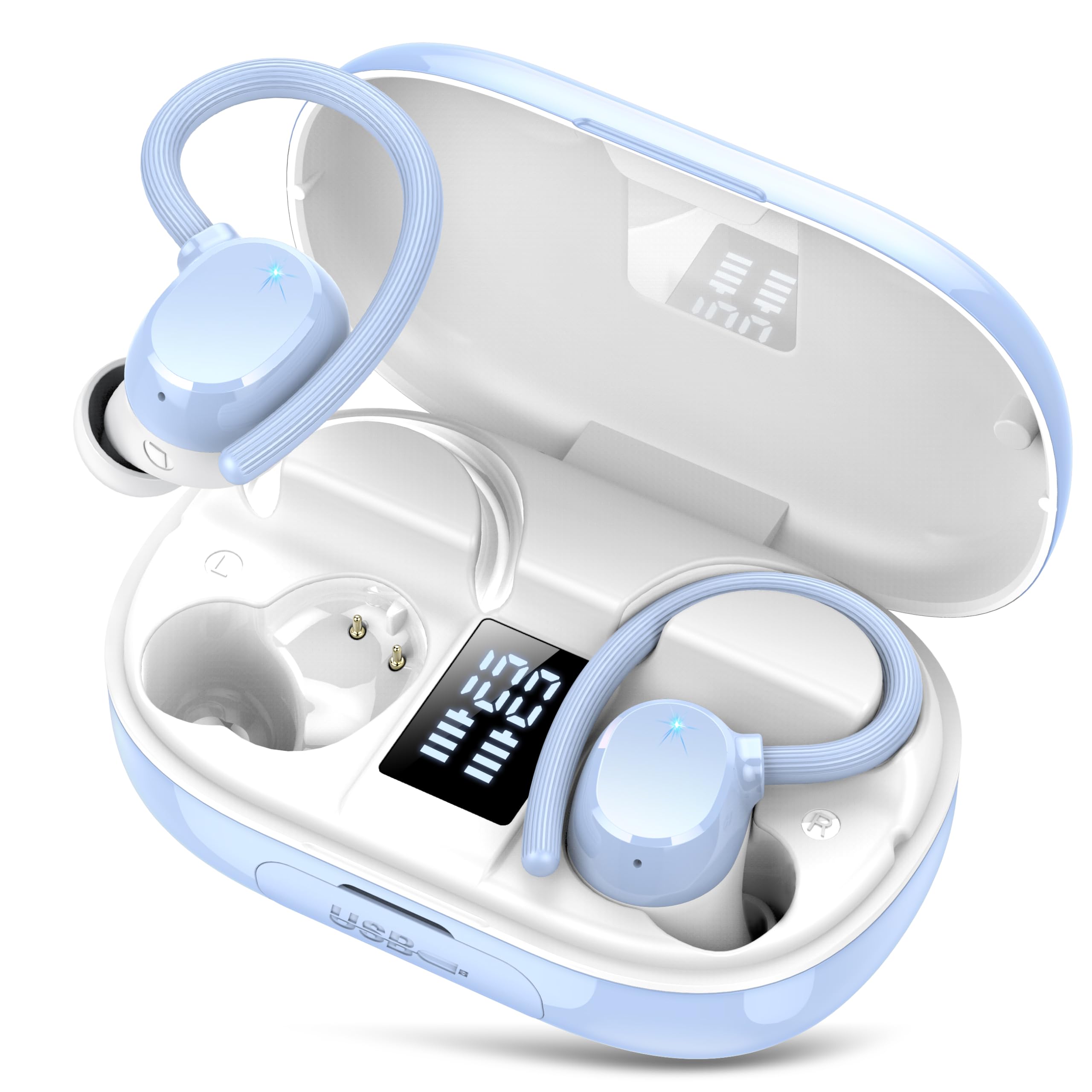 Cuffie Bluetooth,Auricolari Bluetooth 5.3 Wireless con 4 ENC Mic,Cuffiette Senza Fili HiFi Stereo,2024 Auricolari Bluetooth IP7 Impermeabili Cuffiette Bluetooth con 128 Ore LED Display Touch Control
