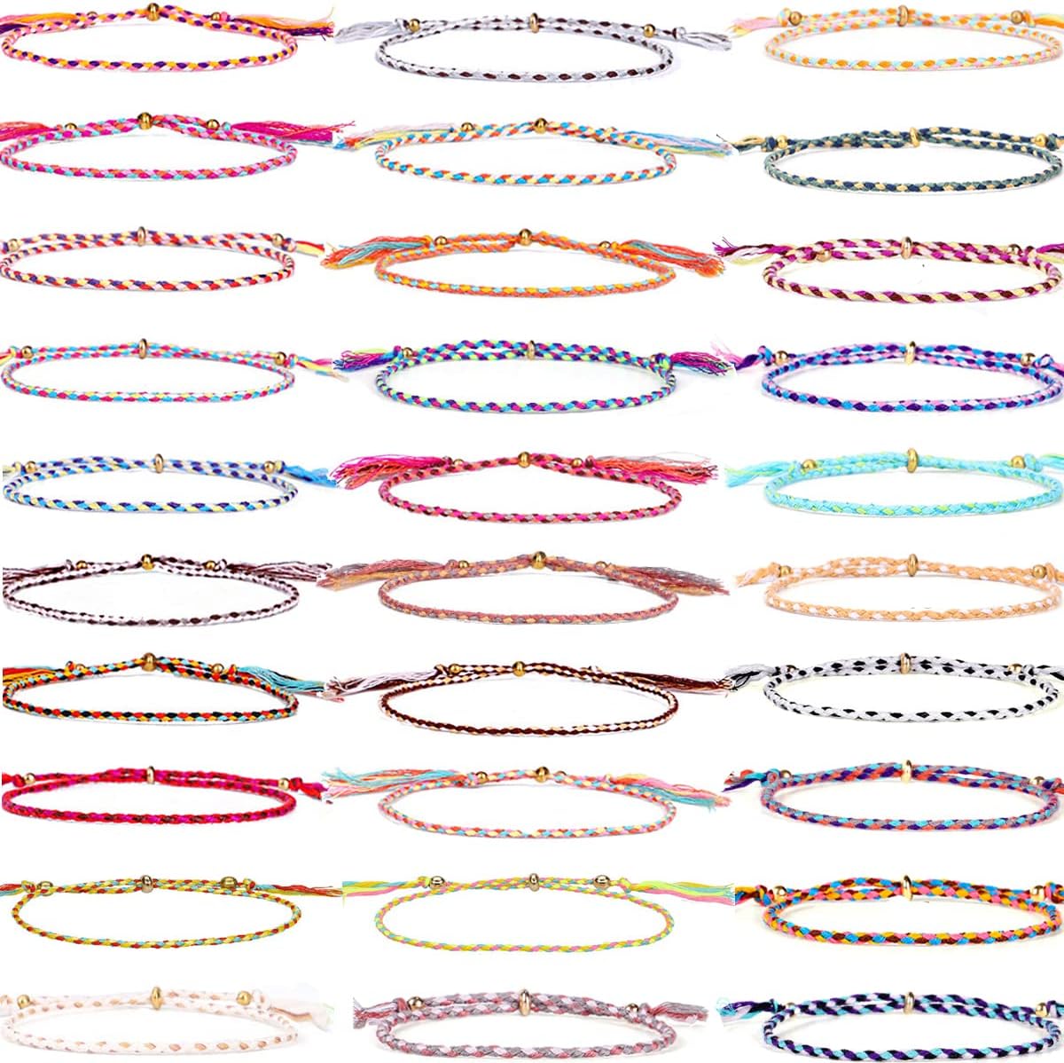 FIRAZIO 30Pcs Handmade Braided Friendship Bracelets for Women Mens Boho Surfer Woven Wrist Bracelet for Women Fashion Colorful Cord Bracelet Adjustable Birthday Gifts-Party Favors