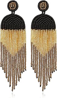 DoreenBow Long Beaded Tassel Earrings Boho Beaded Fringe Drop Earrings Seed Bead Dangle Earrings Native American Indian Ea...