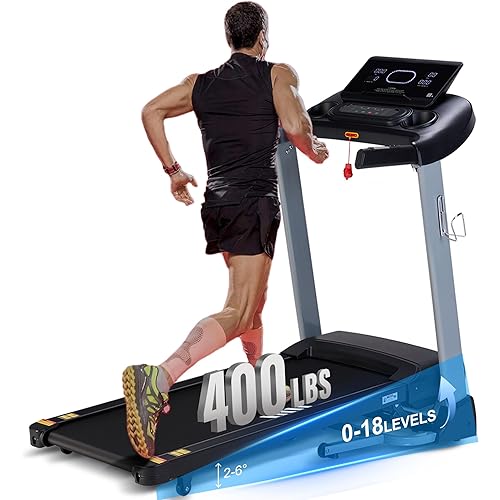 Incline Treadmills for Home, Treadmill with 18% Auto Incline, Heavy Duty 400LBS Capacity, Running Machine with 18.90" Wide Belt, 0.5-12 MPH Speed, 3.5 HP, 36 Programs, APP, Bluetooth, Foldable