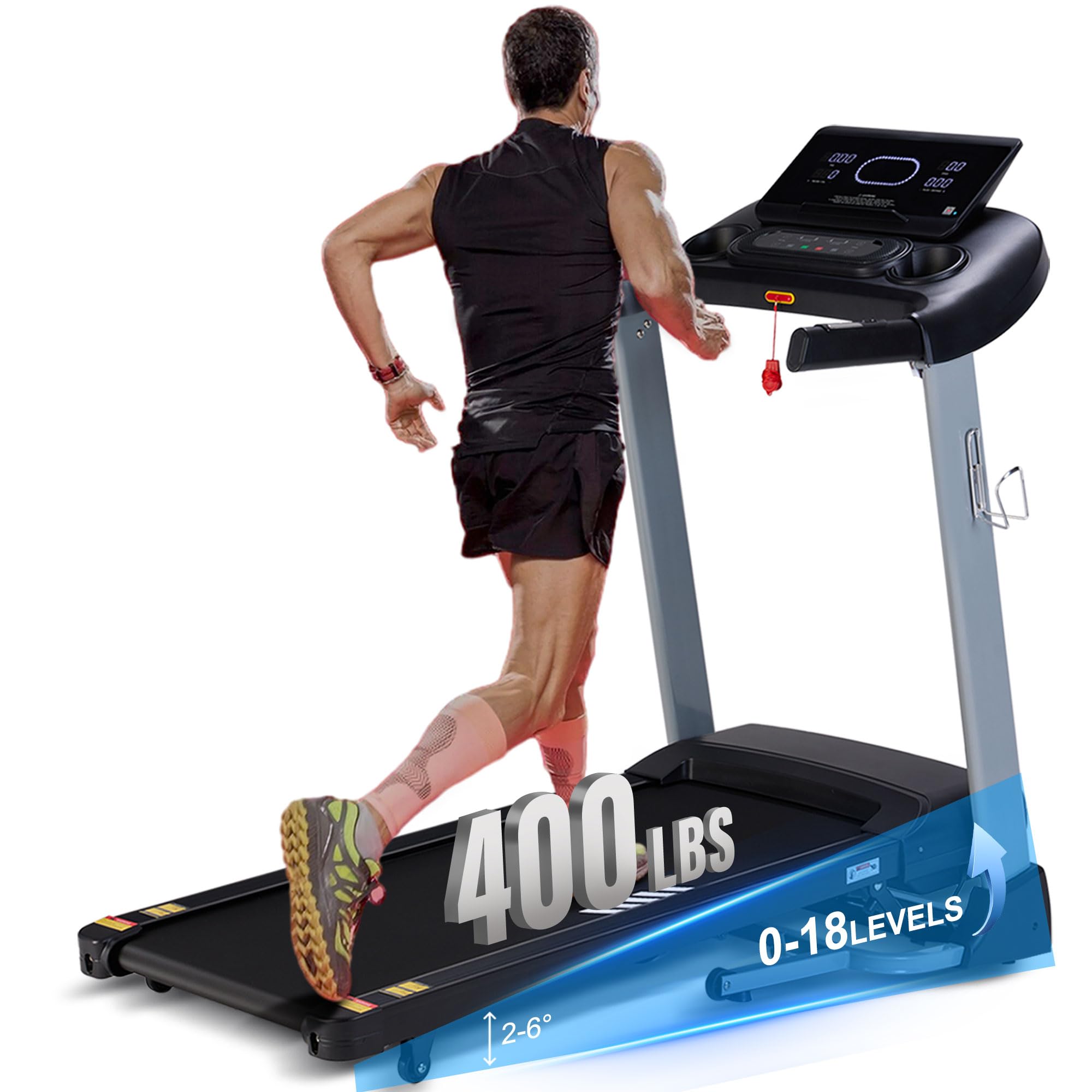 Incline Treadmills for Home, Treadmill with 18% Auto Incline, Heavy Duty 400LBS Capacity, Running Machine with 18.90" Wide Belt, 0.5-12 MPH Speed, 3.5 HP, 36 Programs, APP, Bluetooth, Foldable