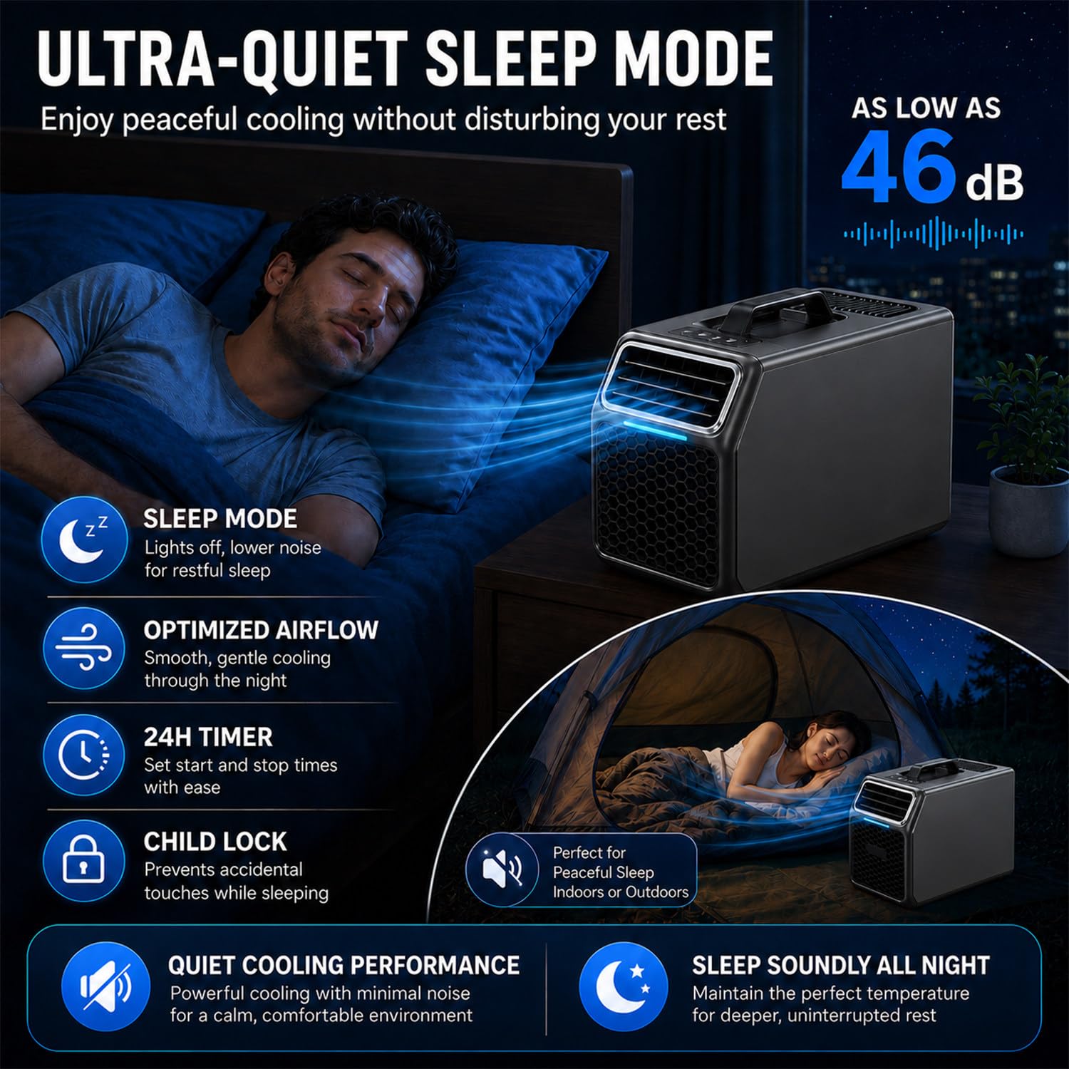 Aire Portatil,Mini Aire Acondicionado,Aire Acondicionado Caravana | Doble Método De Control, Con Pantalla LED, Temperatura Ajustable De 16 a 30 °c, 5000 Btu, Para Oficinas En Casa Y Estudios
