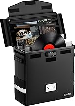 Tamfile LP Storage Case, Fireproof Vinyl Record Box with Lock, Collapsible Portable DJ Flight Carry Case with Waterproof Zipper Holds up to 50+ 12" Records for Collecting Valuable Albums, Black