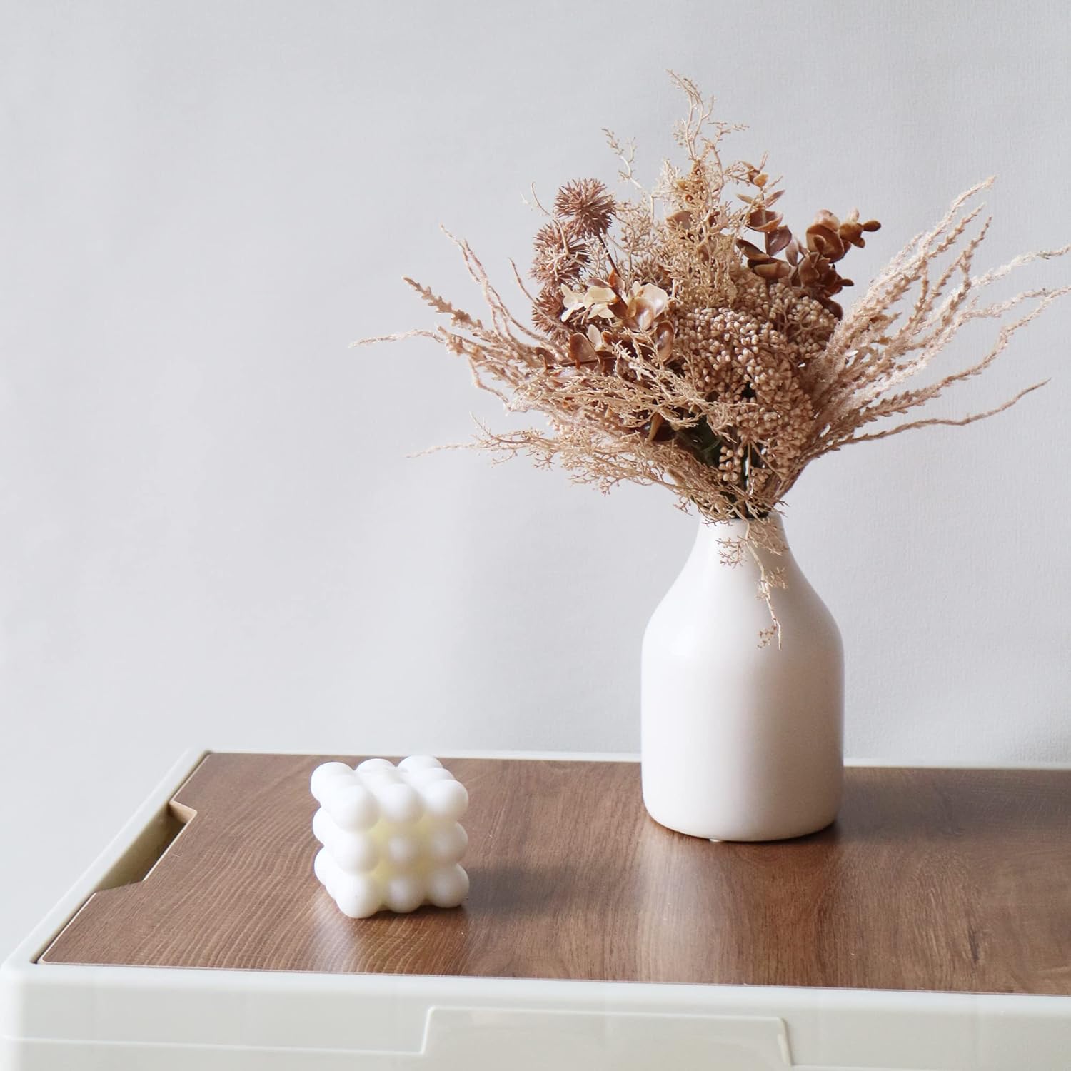 2 Pack Boho Artificial Flowers Plants Bouquet Decoration 13.8inch, Fake Plastic Brown Eucalyptus and Beige Grasses, Faux Floral Arrangement for Wedding Centerpieces Party Home Fall Decor - Image 2