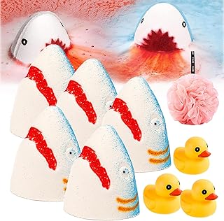 DENGWANG Jaws Bath Bomb, Shark Bath Bomb, Shark Attack Bath Bomb, Shark Blood Bath Bomb, Funny Rainbow Bubble Bath Bombs Kit for Kids (5pcs)